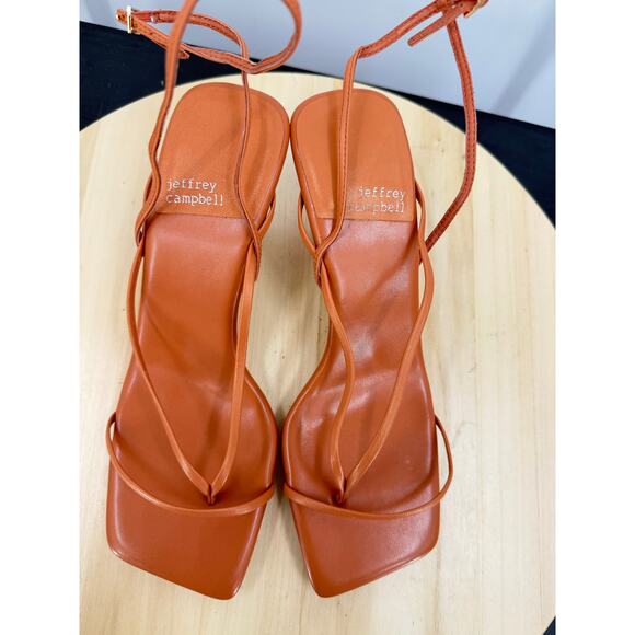 Jeffrey Campbell Fluxx Kitten Heels Sandals Size 7 in Coral Leather Strapy Sexy - Picture 3 of 11